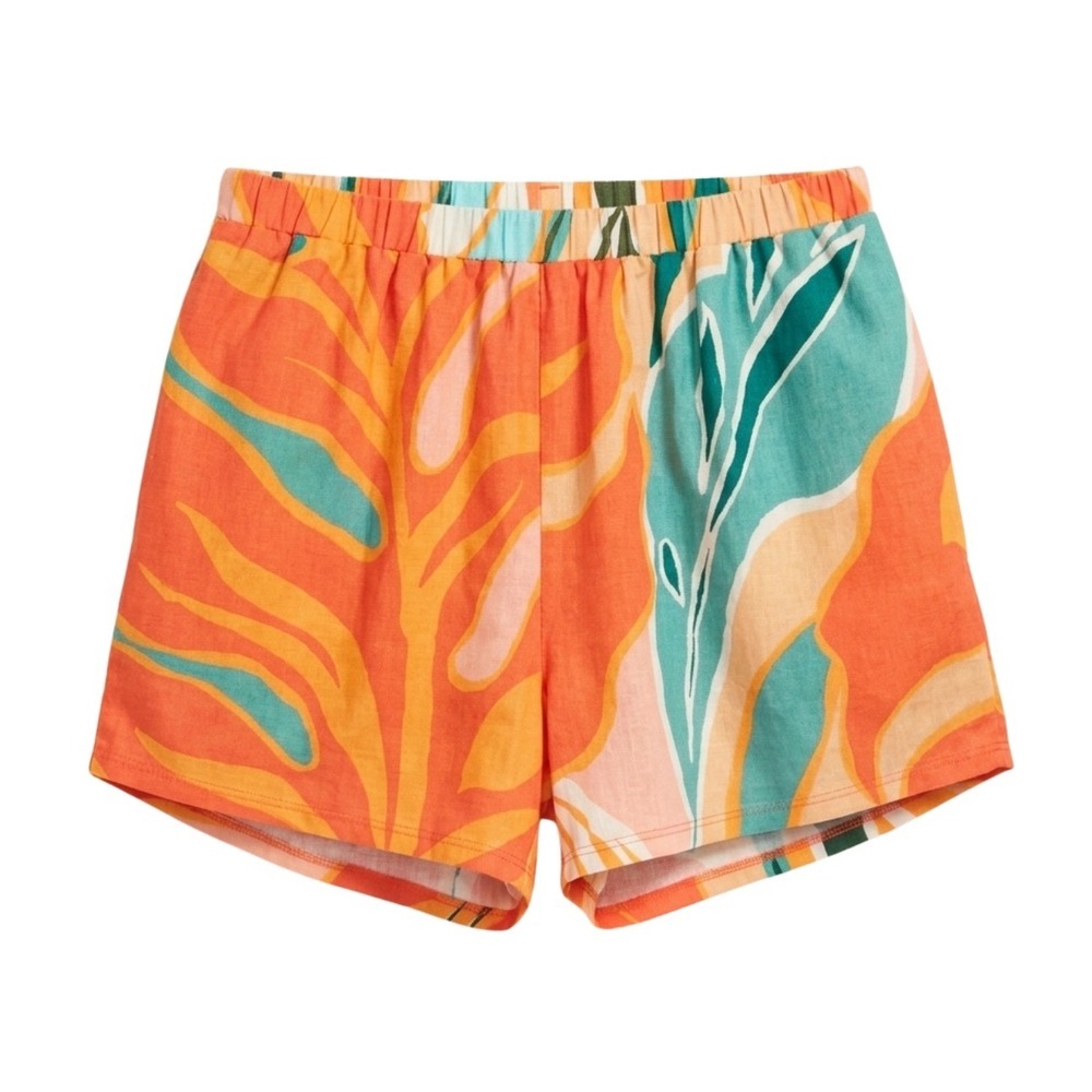 Vitamin A for Target‎ Tropical Leaf Print Linen Blend Shorts Orange XS NEW